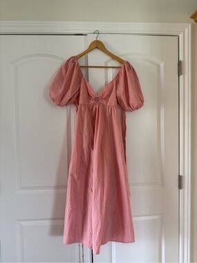 Abercrombie & Fitch Dusty Rose Midi Dress with Puff Sleeves